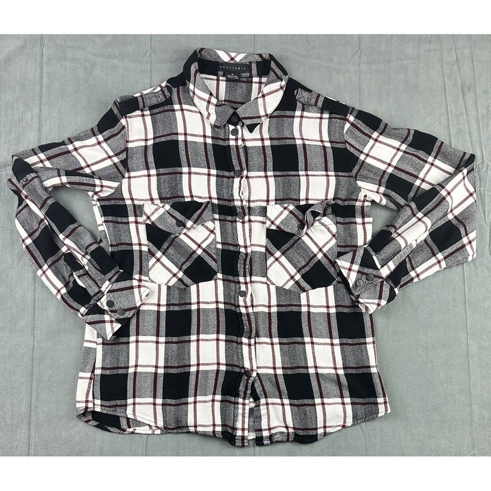 Sanctuary Boyfriend Plaid Flannel Button Womens XL Shirt Grunge 90s Long Sleeve